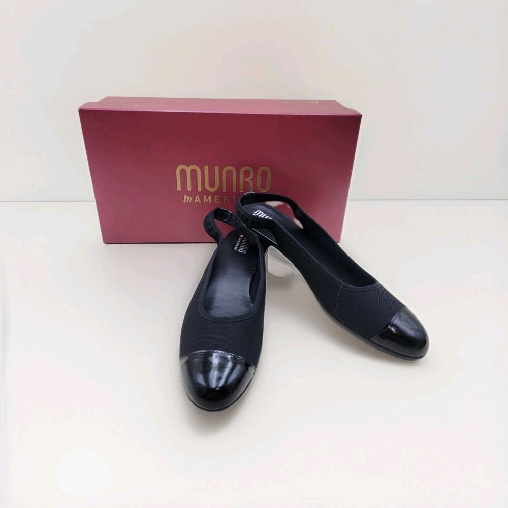 Munro American Payton Heels Women's 10 N Black Fabric Patent Slingback M260087